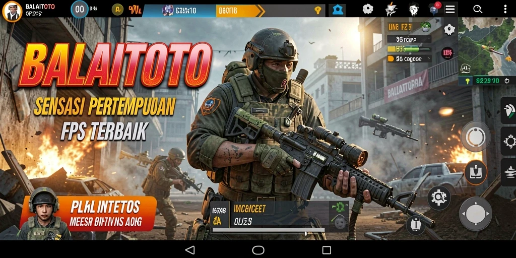 Tampilkan aksi seru gameplay BALAITOTO dalam pertempuran FPS.