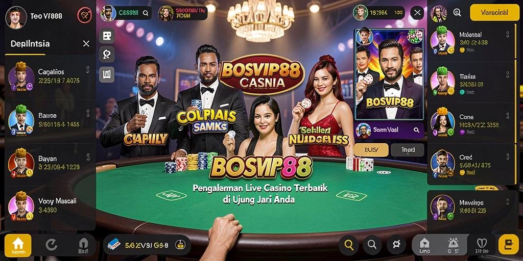 Screenshot utama BOSVIP88 menampilkan dealer langsung dalam aksi di permainan meja.