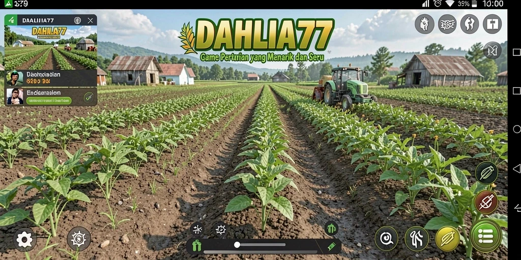 Tampilan gameplay DAHLIA77 yang menarik dengan lahan pertanian yang subur.