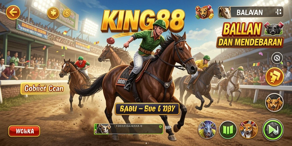 Tampilan gameplay intens dalam balapan KING88 yang menegangkan.