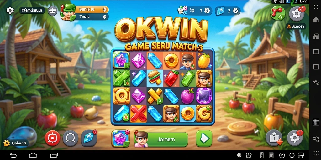 Tampilan gameplay seru dalam OKWIN, game Match-3 penuh warna.