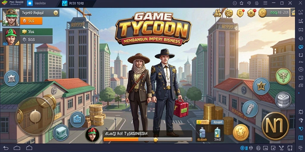 Tampilan gameplay seru dalam RR999 yang menggambarkan pengembangan bisnis Tycoon.