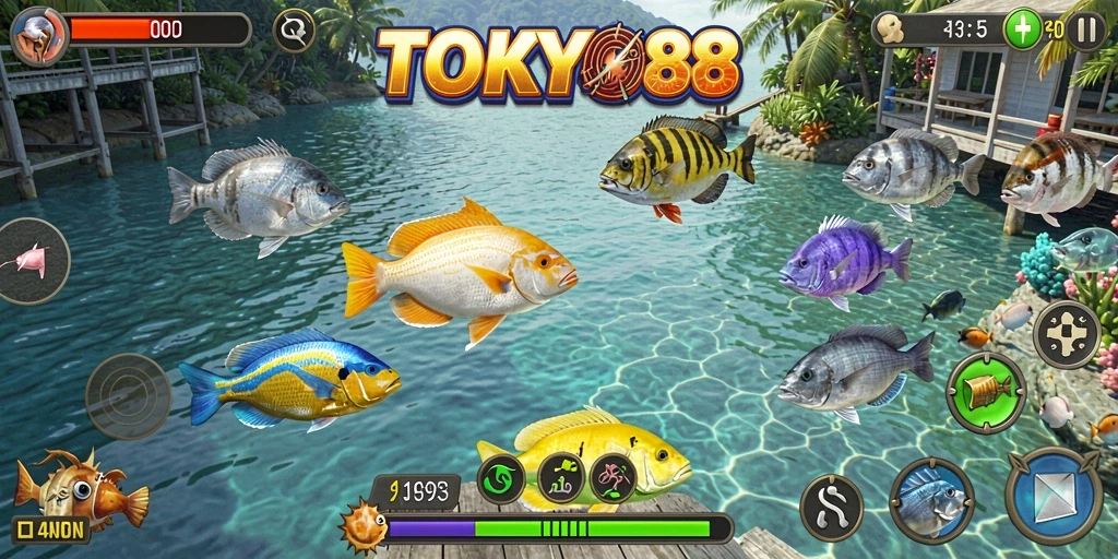 Tampilan gameplay seru dari TOKYO88 saat menembak ikan.